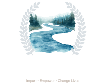 Living Water Training Academy logo featuring a serene river landscape symbolizing growth and empowerment through education and six core values.